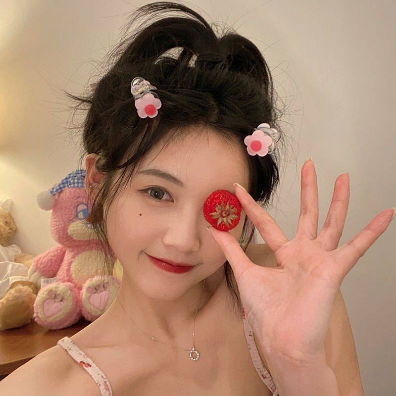 Kẹp Tóc Một Bên Hình Hoa Nhỏ Dễ Thương Màu Tương Phản Cho Nữ