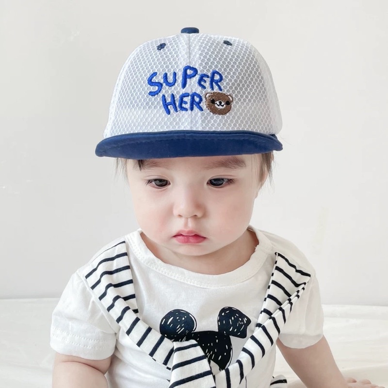 Nón/mũ lưỡi trai dạng lưới hình gấu dễ thương cho bé trai từ 6 tháng đến 4 tuổi