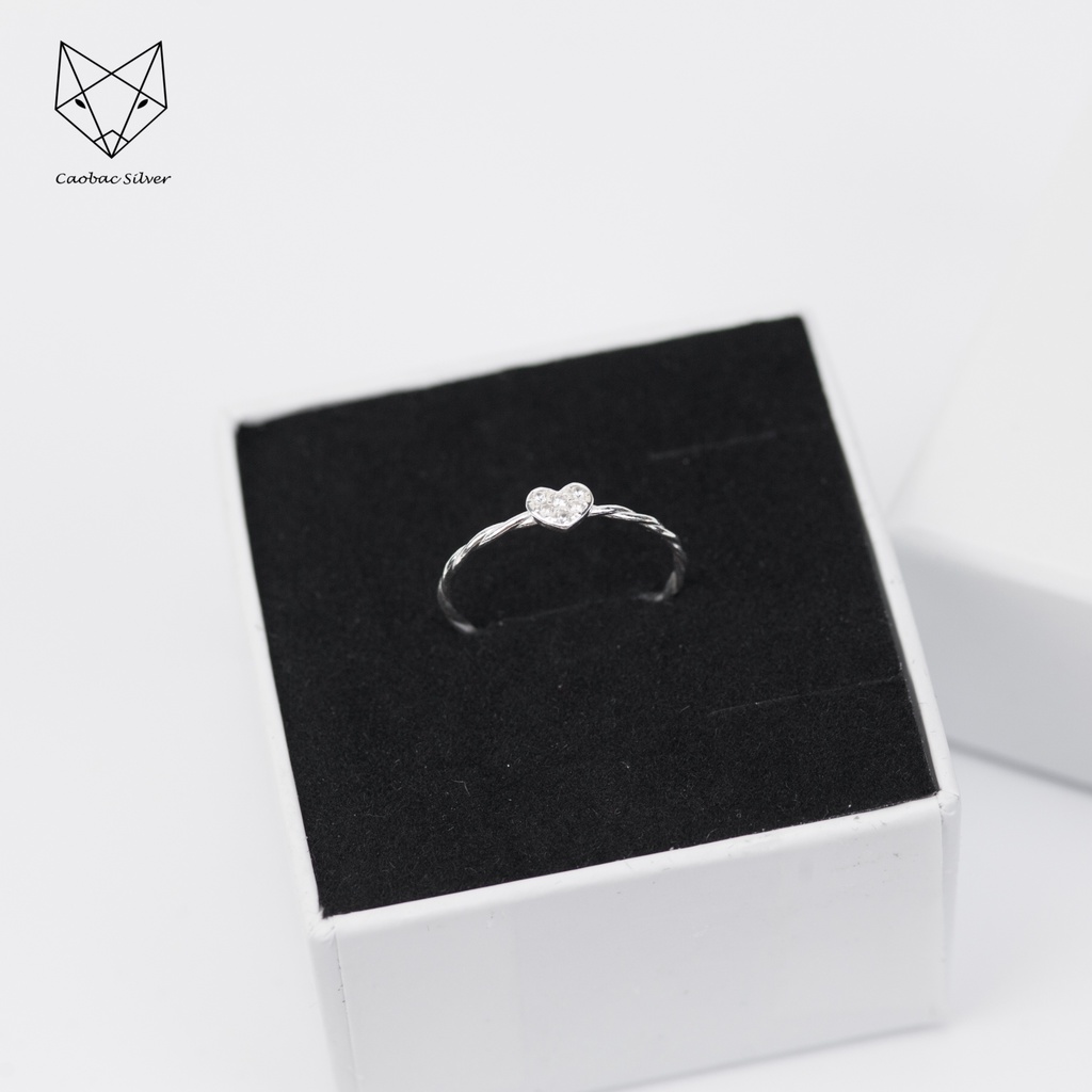 Nhẫn Nữ Bạc Ta Cao Cấp CaoBac Silver Mảnh Đơn Giản Hình Trái Tim Nhỏ Mini Heart Cạnh Xoắn Đính Đá Lấp Lánh Dịu Dàng