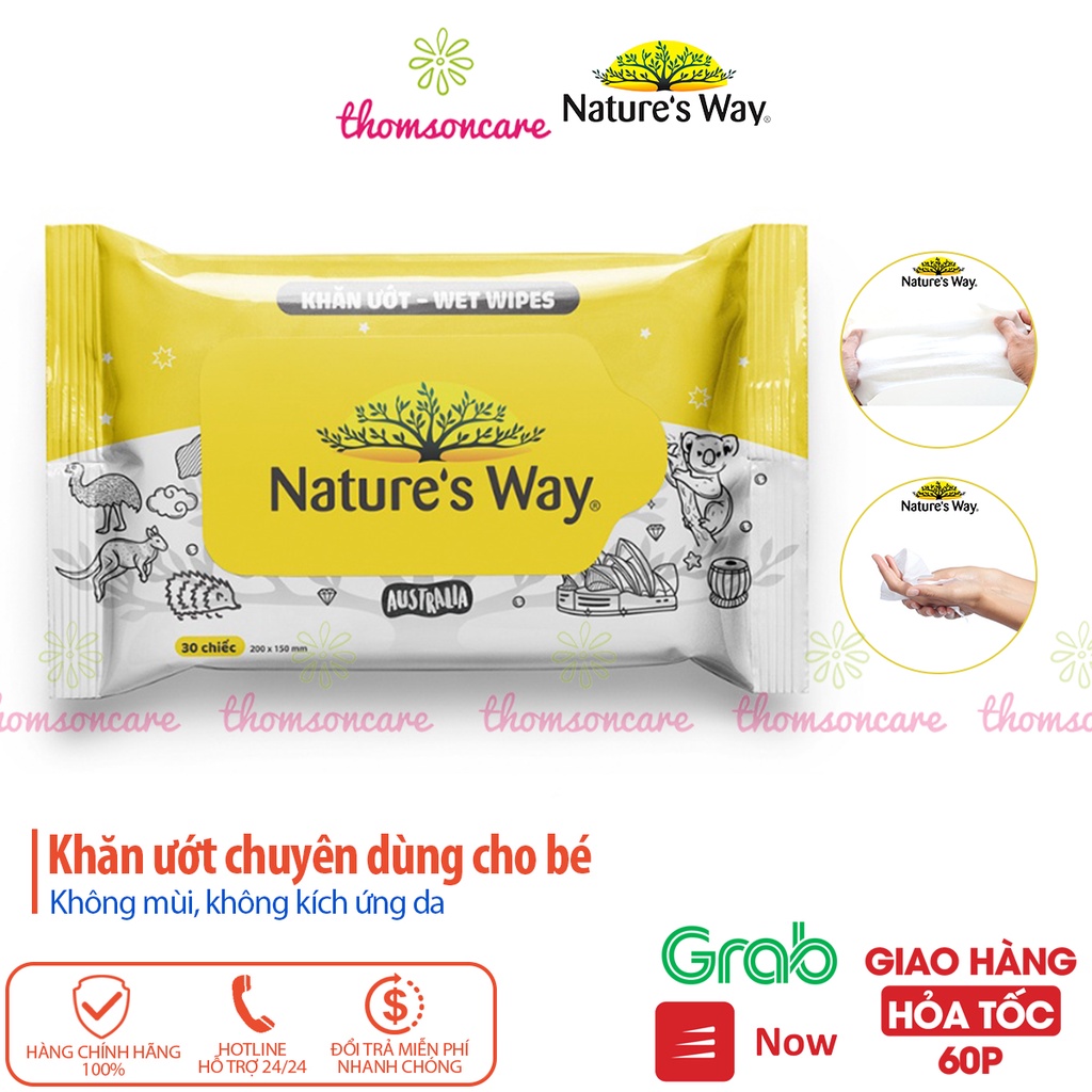 Khăn giấy ướt không mùi Nature Way, an toàn cho da bé, khăn lau vệ sinh đa năng tiện lợi, mini bỏ túi từ lô hội