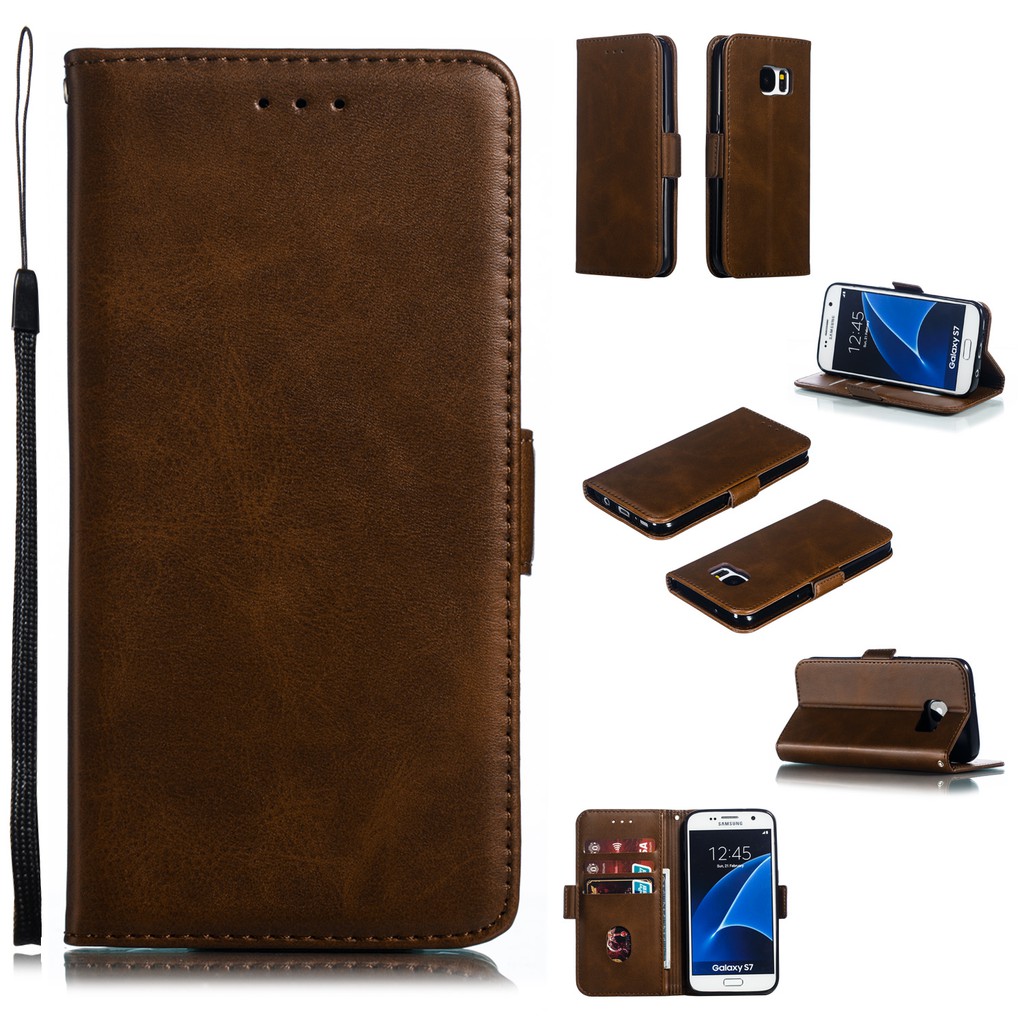 Bao da điện thoại nắp gập màu trơn cho Samsung S7/S7 Edge | BigBuy360 - bigbuy360.vn