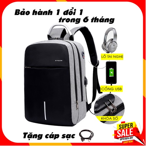 (ẢNH THẬT) Balo học sinh nam nữ có mã khóa chống trộm, Tặng USB, cổng cắm tai nghe, siêu nhẹ, phản quang