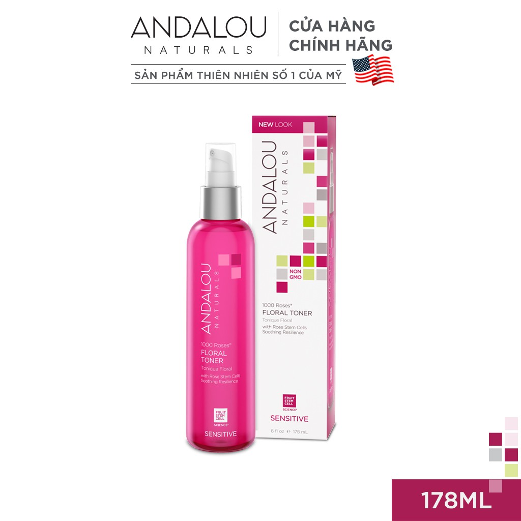 Nước Cân Bằng Da Cho Da Nhạy Cảm Andalou Naturals Sensitive 1000 Roses Floral Toner 178ml