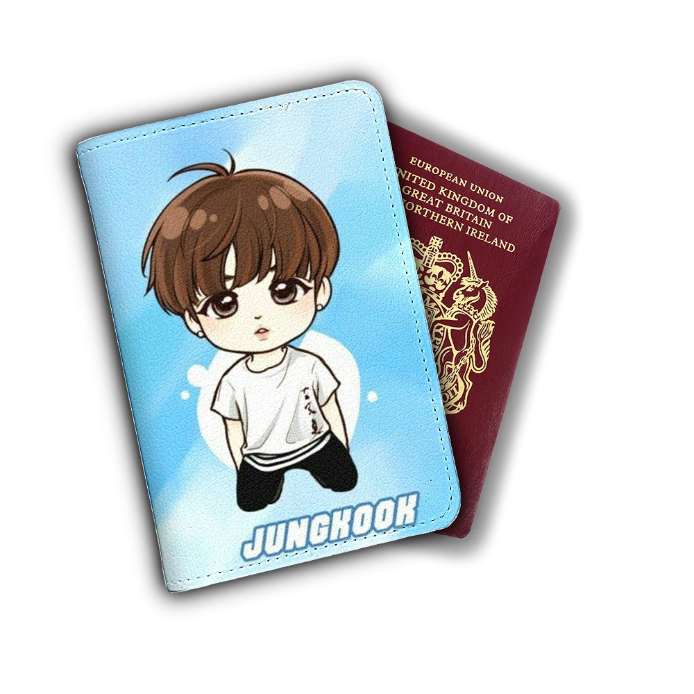 Ví bọc hộ chiếu (passport) in hình chibi Jungkook BTS - mã BTS00046