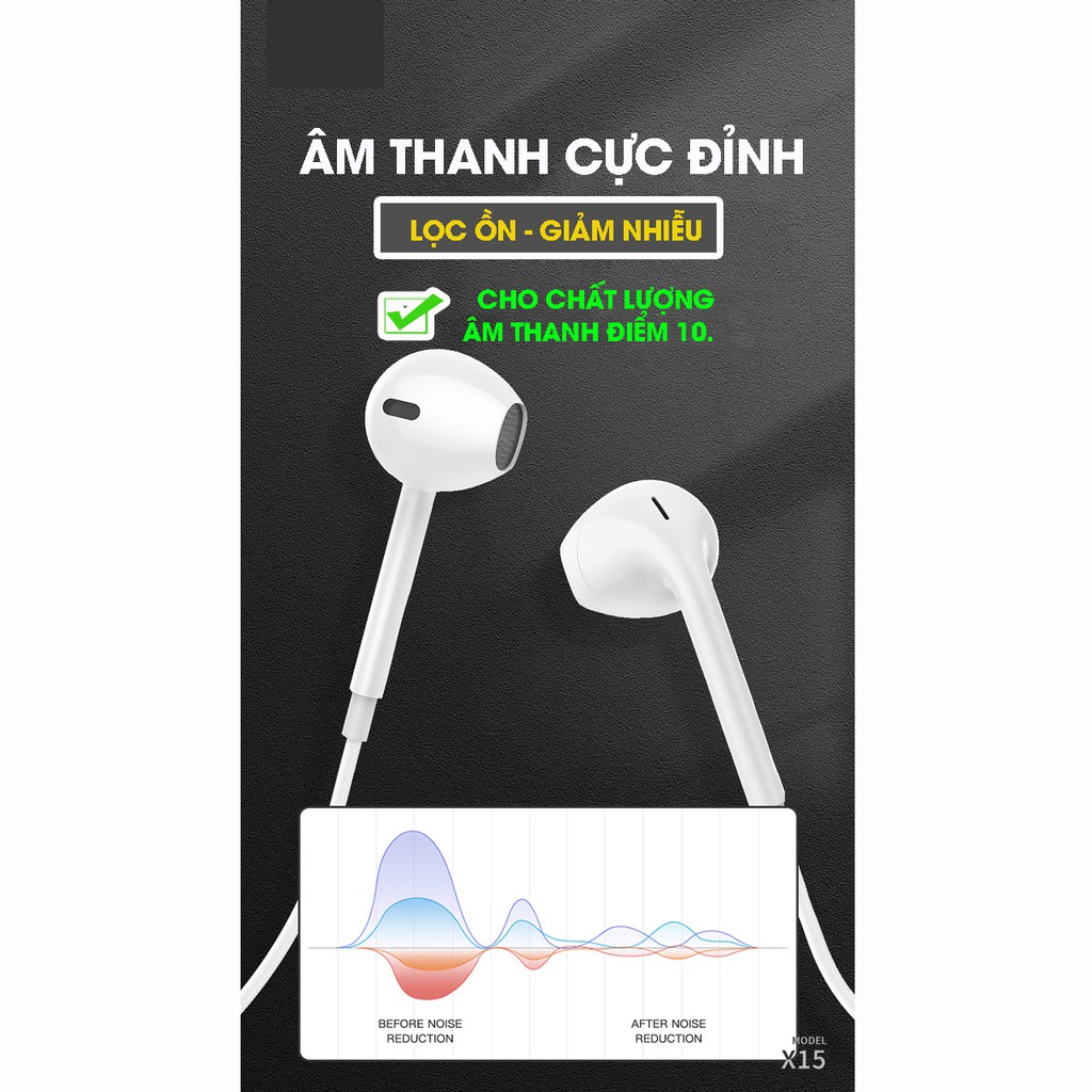 [Sỉ từ 5sp] Tai nghe nhét tai X15 - Âm thanh hay, bass chuẩn - Tai nghe nhét tai kiểu dáng iphone có nút điều khiển