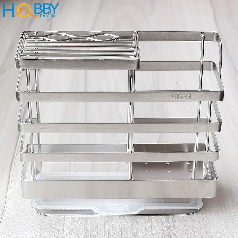 Kệ đựng đũa muỗng Inox 304 HOBBY KDMD dán tường gạch men có khay hứng nước - kèm keo dán và miếng Inox dán | BigBuy360 - bigbuy360.vn