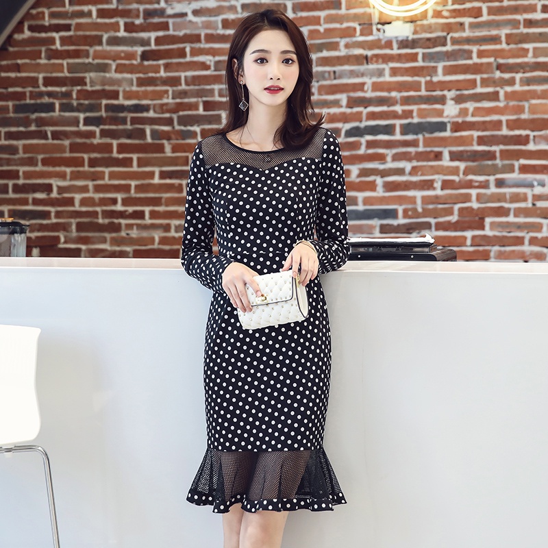 Đầm Đuôi Cá Họa Tiết Chấm Bi Thời Trang Retro