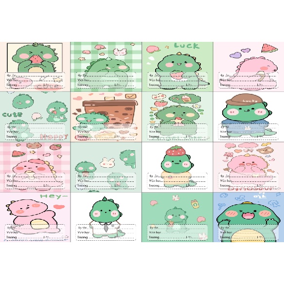 Nhãn vở khủng long NV24 hoạt hình set 16 chiếc có keo dán sẵn