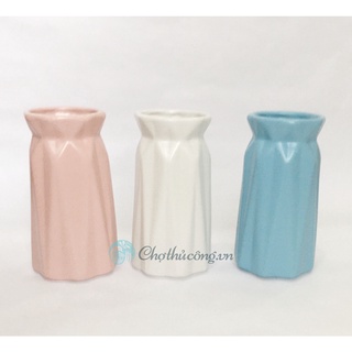 Lọ hoa gốm sứ Bát Tràng dáng ống kim cương, bình hoa gốm men mát xinh xắn, decor, cắm hoa
