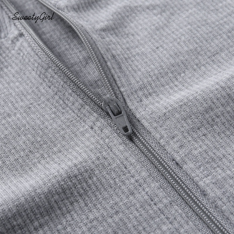 Áo Croptop Tay Dài Cổ Đứng Màu Trơn Có Khóa Kéo Dành Cho Nữ