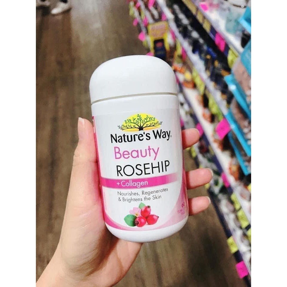 VIÊN UỐNG TRẮNG DA NATURE'S WAY BEAUTY ROSESHIP + COLLAGEN 60 VIÊN CỦA ÚC