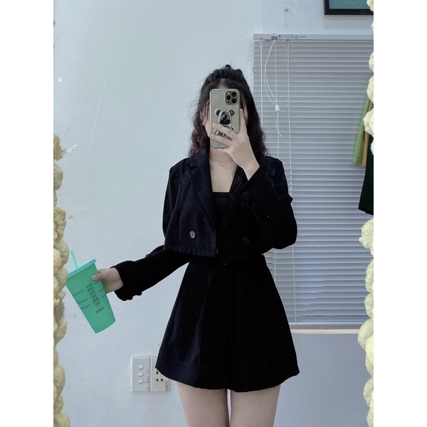 Áo khoác vest crop tay dài