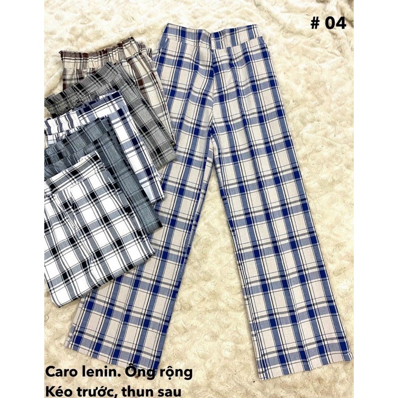 Quần sọc caro kéo khoá trước lưng thun sau