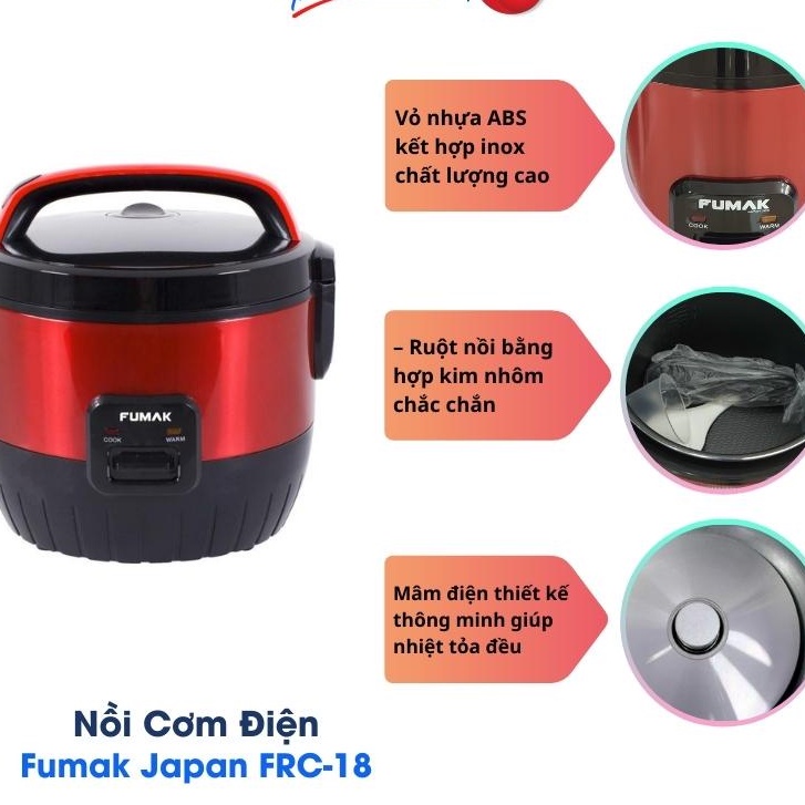 Nồi cơm điện nhật bản Fumak FRC18 -Nồi cơm điện nhật 1 8 Lít ( 3 màu ) nồi cơm điện cho 3- 6 người ăn -Bảo hành 18 tháng