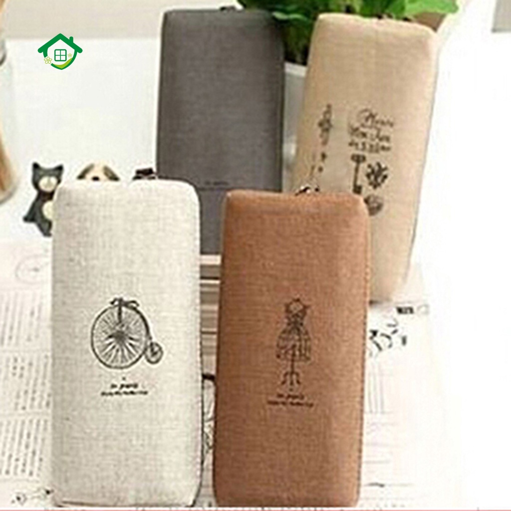 Túi Đựng Bút Bằng Vải Canvas Đa Năng Phong Cách Cổ Điển Dành Cho Học Sinh
