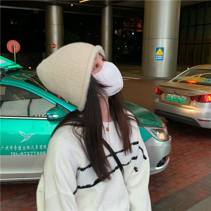 Mũ Len Giả Lông Thỏ Mềm Mại Màu Trơn Giữ Ấm Tai Dễ Phối Đồ Thời Trang Thu Đông Phong Cách Nhật Bản Cho Nữ