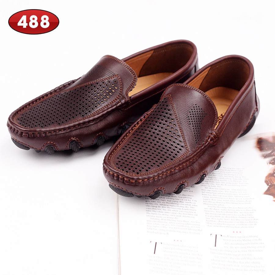Giầy da nam, đục lỗ, thoáng khí, da bò thật ishoesvn IS488