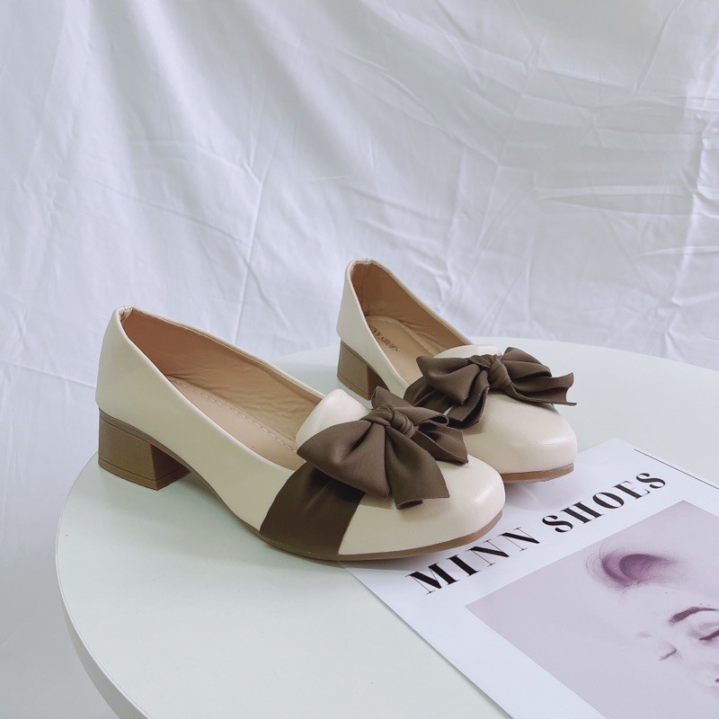 Giày Nữ nơ lụa cao gót đế 3 phân Phong Cách Hàn Quốc 2021 MINN SHOES (D49)