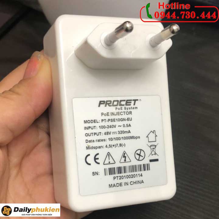 Adapter nguồn POE Procet 48v 320ma