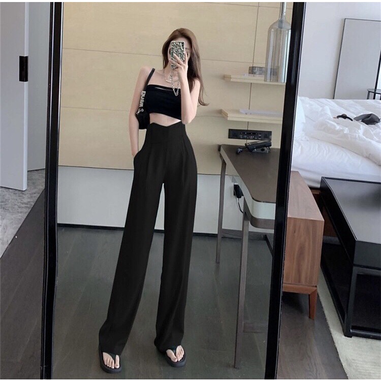 Quần dài nữ ống rộng cạp cao vắt chéo xếp ly quần âu bigsize đến 80kg mặc ở nhà, đi chơi dạo phố du lịch đi làm