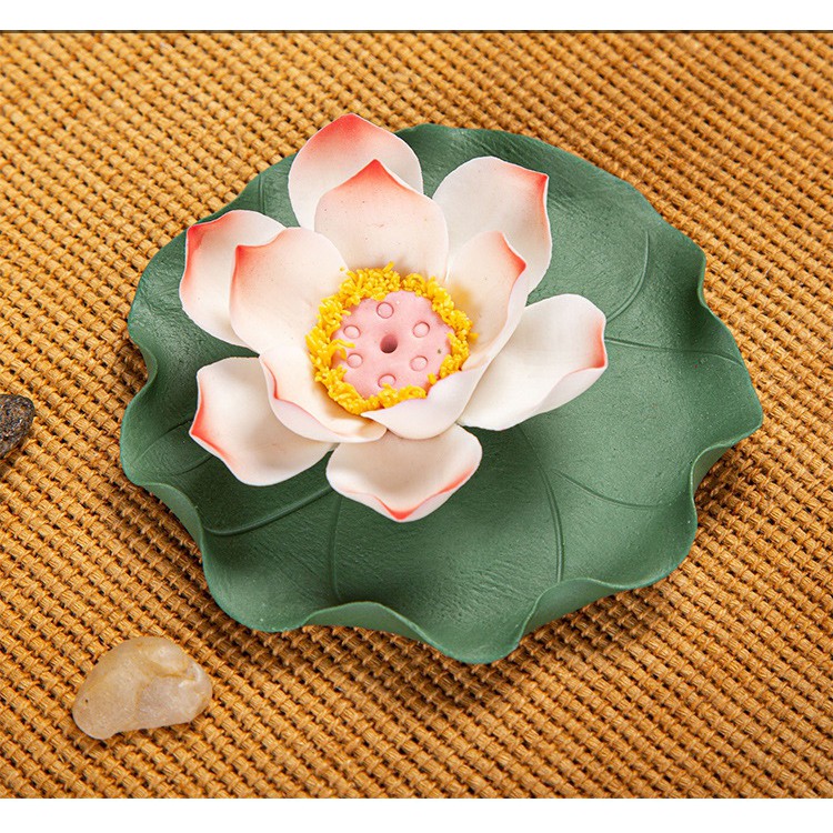 Hoa Sen Gốm MàuTrang Trí Đốt Trầm