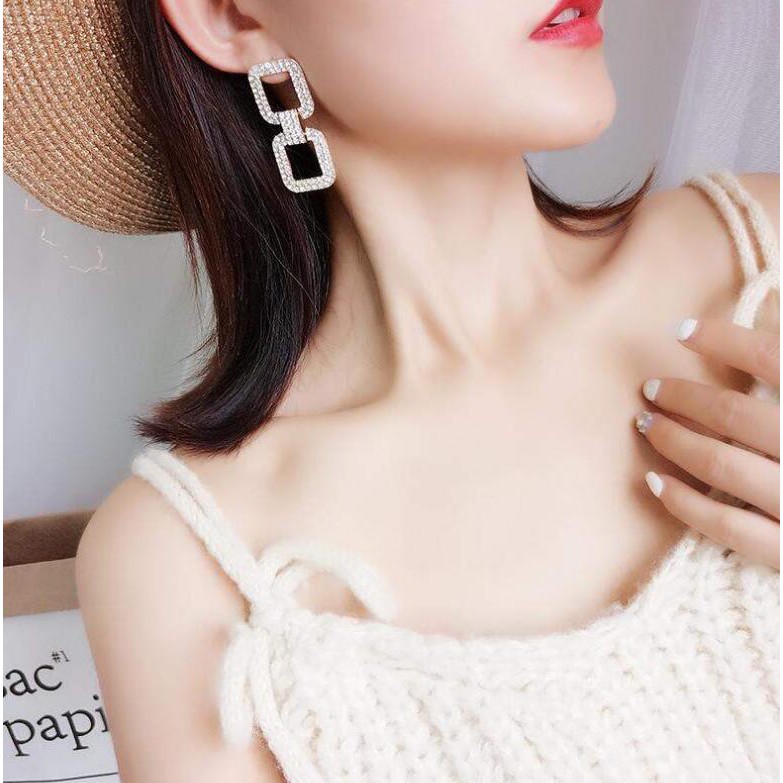 Bông tai đính đá họa tiết mắc xích size lớn - BT170