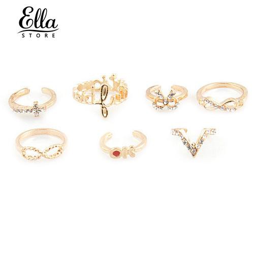 Set 7 NhẫN Đeo GiữA NgóN HìNh Nơ Dễ Thương ThờI Trang Cho Nữ
