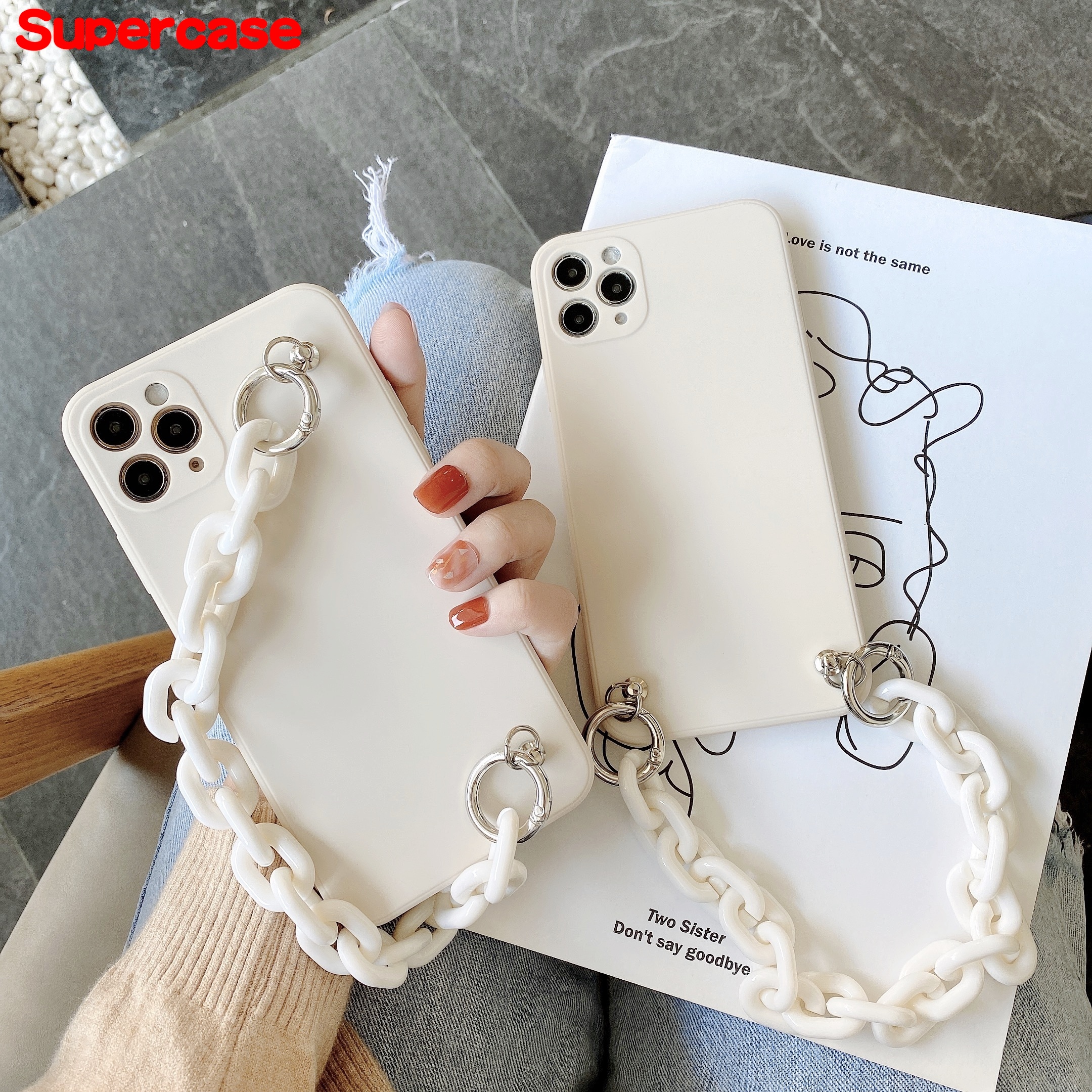 Phone Case for OPPO Realme 7 Pro X7 X50 5G X3 SuperZoom XT X2 Find X2 A31 2020 A91 Reno ACE K5 A9 A5 2020 Hand Chain Casing Soft Cover Korean Ins Milk white pink Acrylic ins style