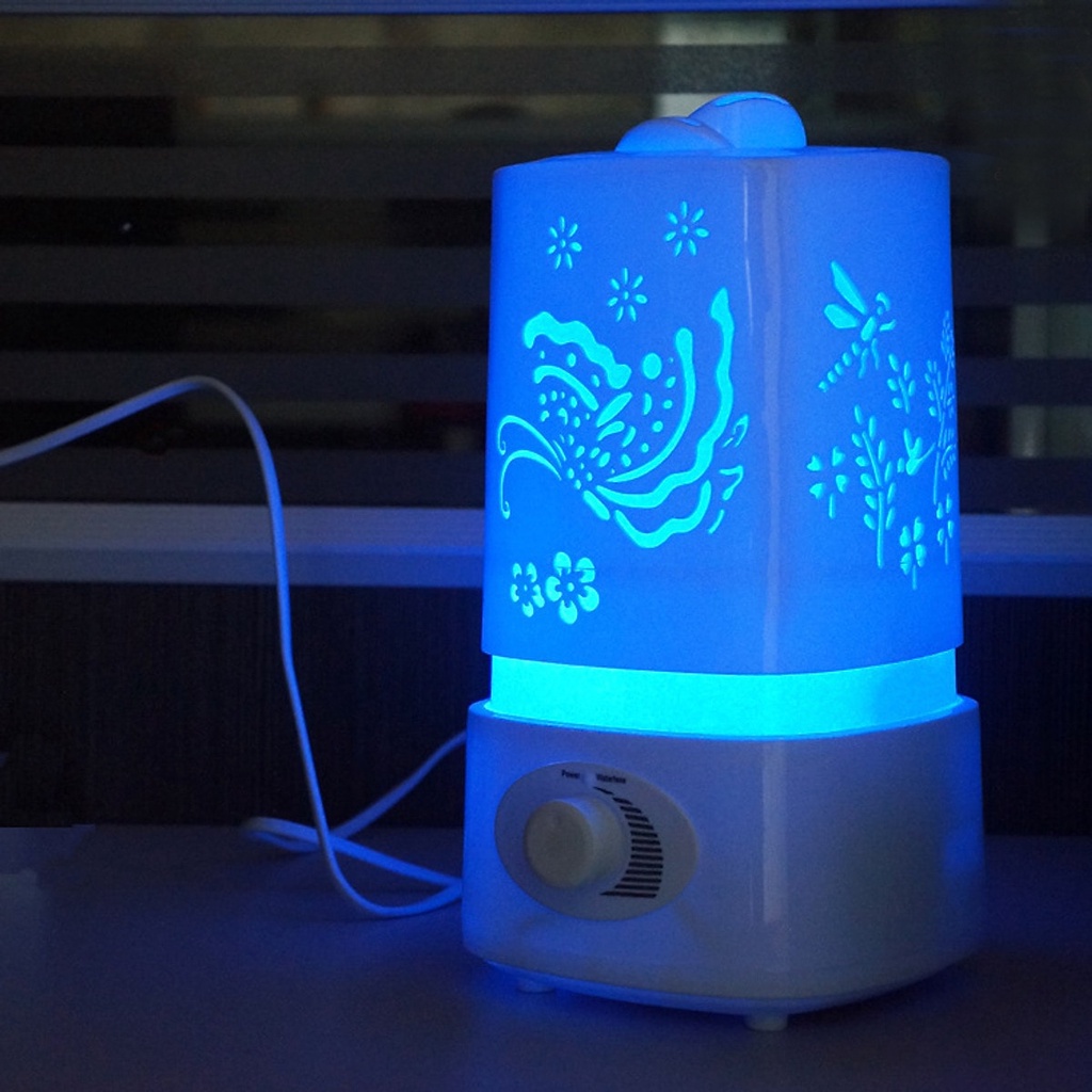 Máy Xông Tinh Dầu Dung Tích Lớn, 2 Vòi Phun Mạnh Mẽ, Đèn LED 7 Màu Cực Đẹp - Tặng Kèm Tinh Dầu Sả Chanh TIDAMO 10ML