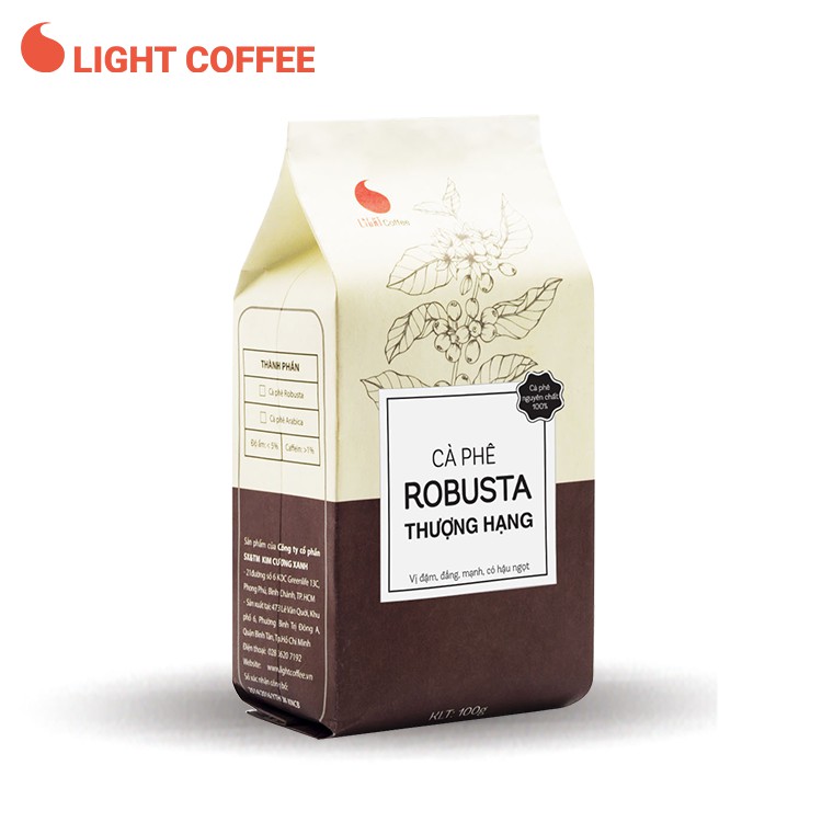 [ĐỔI BAO BÌ MỚI] Cà phê HẠT Robusta Thượng hạng nguyên chất 100% Light Coffee - Gói 100gr