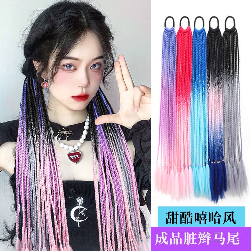 Tóc Giả y2k Màu Gradient Bện Dài Tạo Kiểu Tóc Đuôi Ngựa Cho Nữ