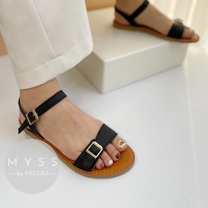 Giày sandal nữ bệt quai ngang phối khóa da thật cao cấp MYSS - SD136