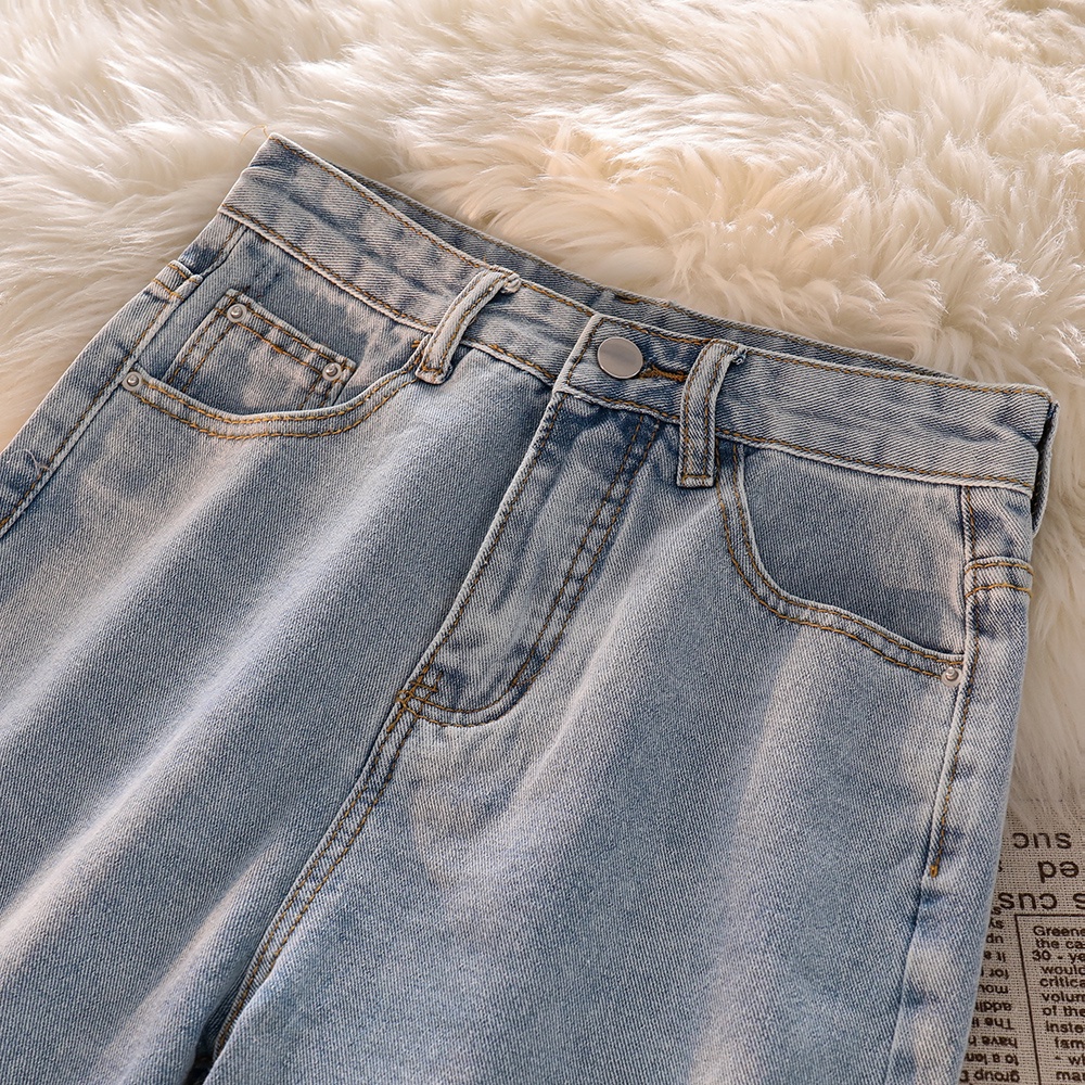 NUZIRO Quần short denim  lưng cao ống rộng thiết kế rách thời trang cho nữ