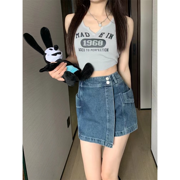 Quần Short Denim Lưng Cao Phong Cách Retro Mỹ Cá Tính Cho Nữ