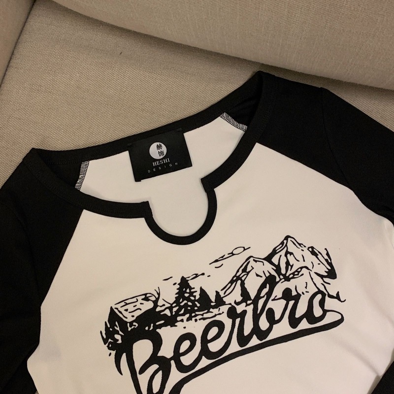 Áo thun NZN tay dài in chữ phối màu tương phản cá tính thời trang Hàn Quốc cho nữ