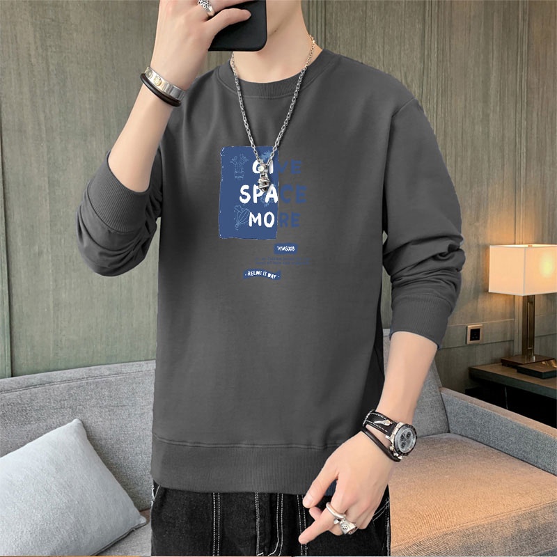 Áo Thun Nam Dài Tay Dáng Rộng In Chữ Phong Cách Hàn Quốc