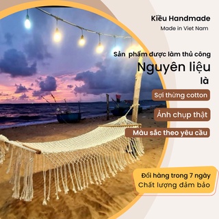 Võng lưới trắng check in bãi biển, Võng biển macrame thủ công - 90cm x2,6m