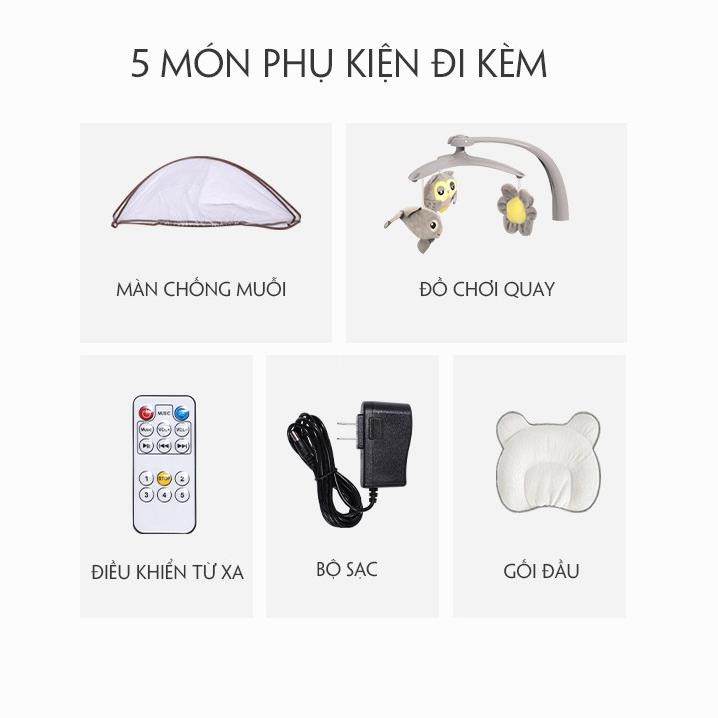 Nôi Rung, Có Nhạc Tự Động, Rung Lắc – Nôi Điện Rung Tự Động Cao Cấp – H092