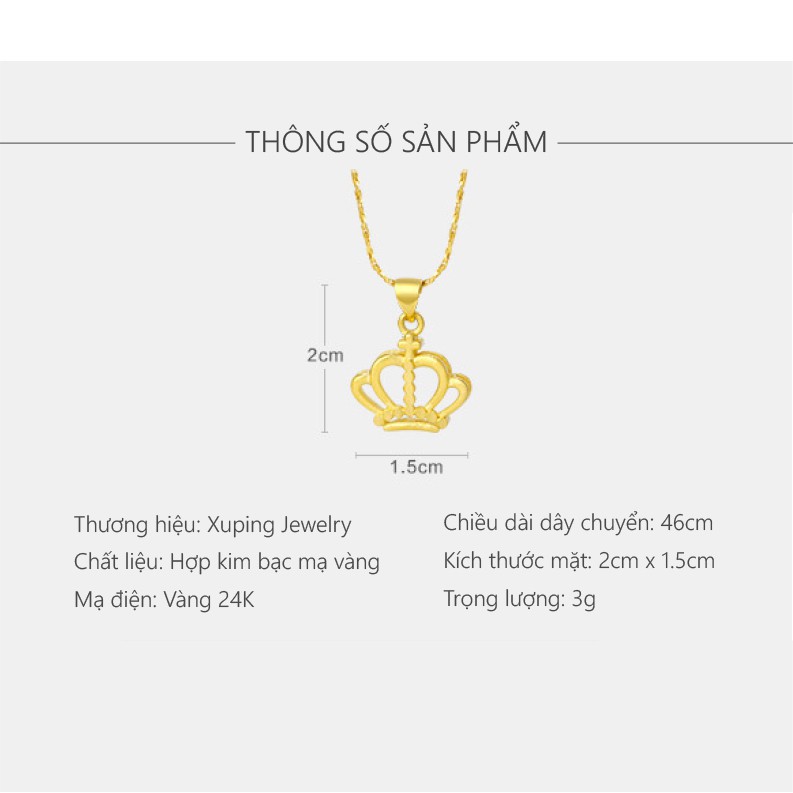Mặt dây Chuyền Nữ Mạ Vàng 24K, Thiết Kế Vương Miện Nhã Nhẹn - XPMDC05