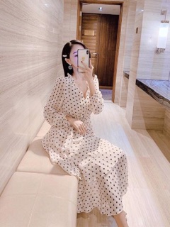 Đầm Maxi Tầng Chấm Bi Tiểu Thư