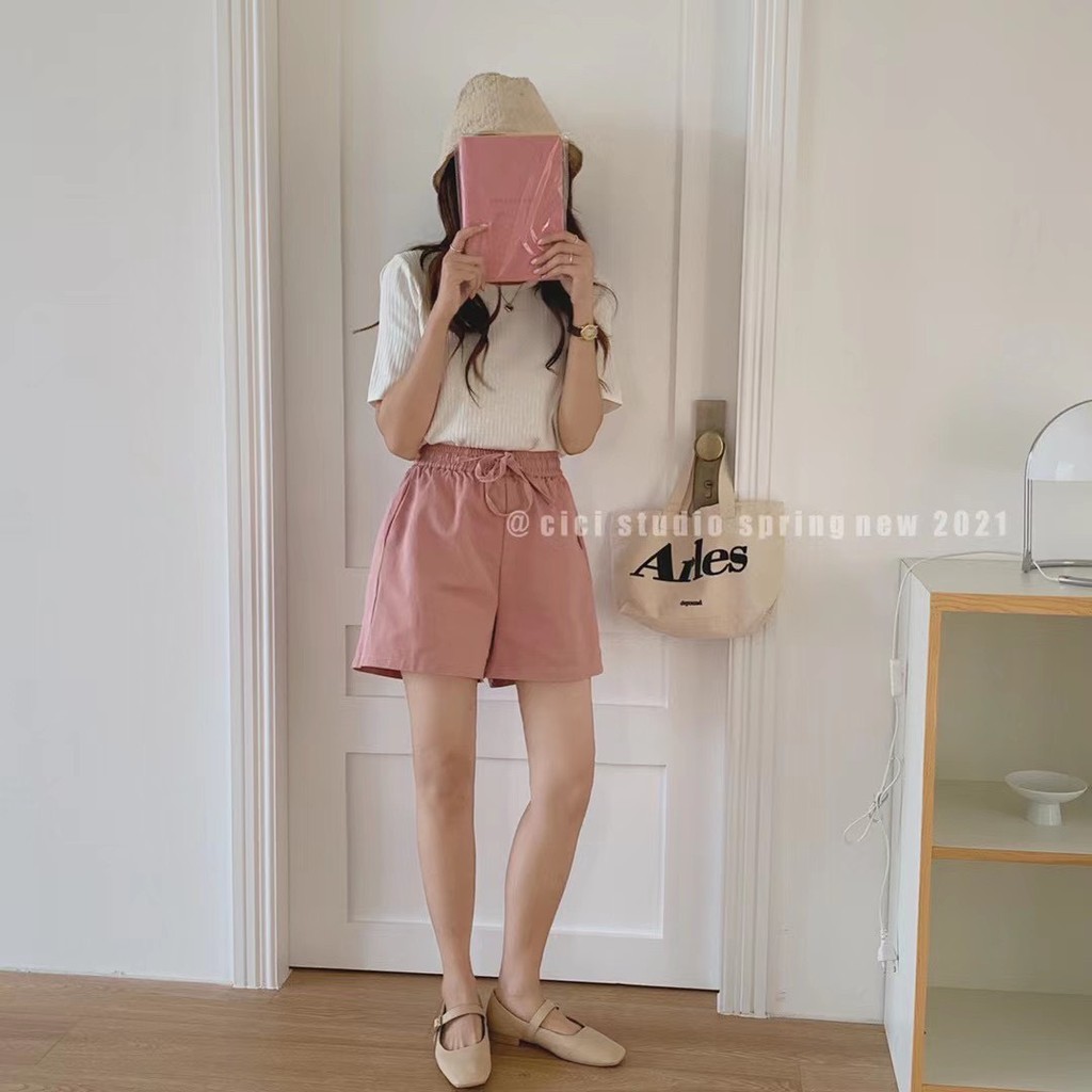 Quần short thô chun rút eo Ulzzang style  Hàng quảng Châu
