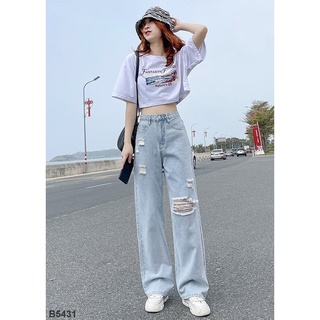 [Siêu Sale] Quần Jean Nữ Ống Rộng Rách Gối Màu Xanh Hack Chân Dài Đẳng Cấp B5431