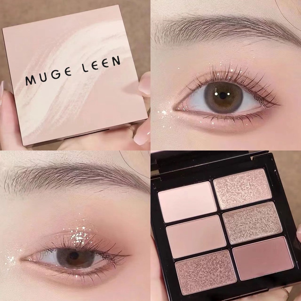 Bảng Phấn Mắt MUGE LEEN 6 Màu Ánh Nhũ Lấp Lánh