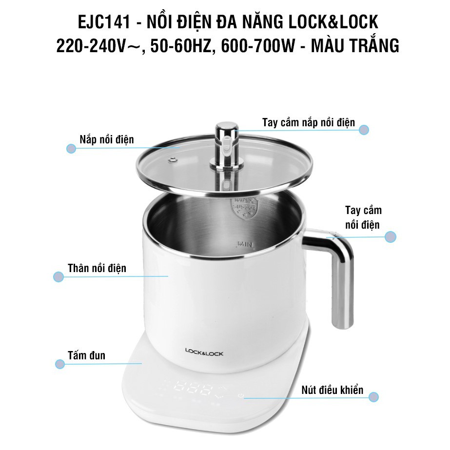 Nồi điện đa năng Lock&amp;Lock EJC141 dung tích 1.5L- bảo hành chính hãng 12 tháng