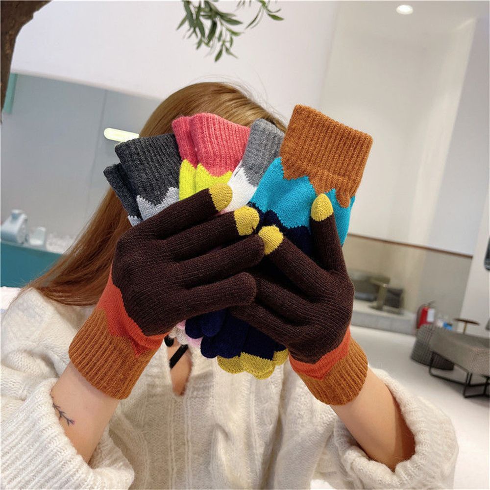 Găng tay cotton dệt kim giữ ấm mùa đông chống lạnh thiết kế dễ thương có thể chạm màn hình cảm ứng