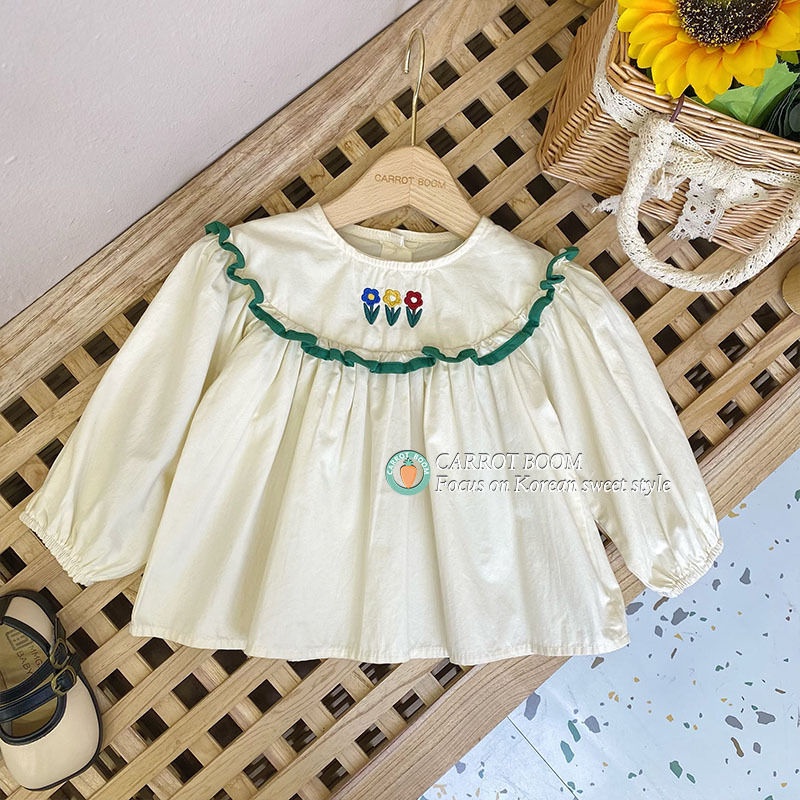 Áo Sơ Mi Cotton Nguyên Chất Tay Dài Phong Cách Hàn Nhật Mới 2022 Cho Bé Gái