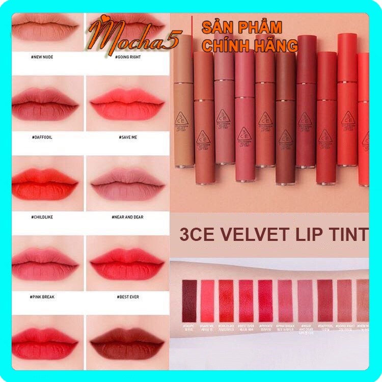 Sỉ son kem 3CE Velvet Lip Tint lì môi, không khô môi NEAR AND DEAR màu hồng đất