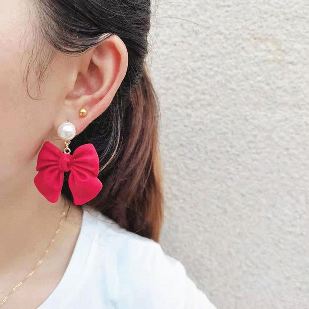 Bông Tai Hàn Quốc Dáng Dài Màu Hồng / Xanh Lá / Xanh Lá Phong Cách Tối Giản