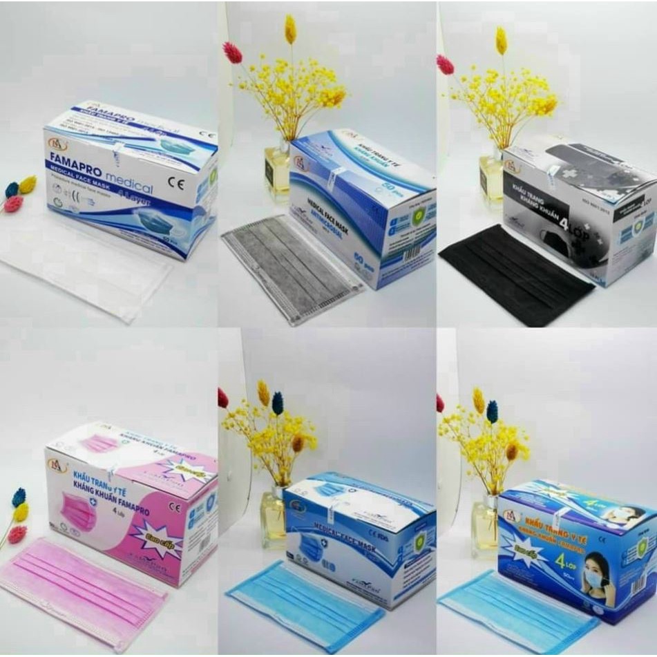 Hộp 50c Khẩu trang y tế Famapro 4 lớp giấy kháng khuẩn hàng công ty Nam Anh