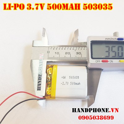 Pin Li-Po 3.7V 503035 500 mAh (Lithium Polyme) cho Smartwatch, Loa Bluetooth, Camera Hành trình, Máy nghe nhạc, Carcam